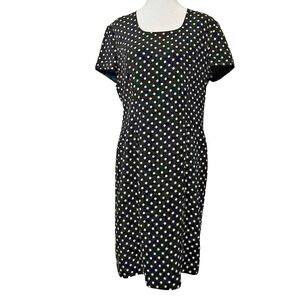 Worthington Black‎ White Polkadot Dress Back Zip Scoop Neck Lined 8 Career Work